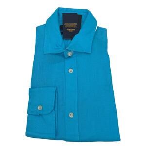 PIOMBO Mens Large Blue Linen Button Down Shirt Italian Luxury